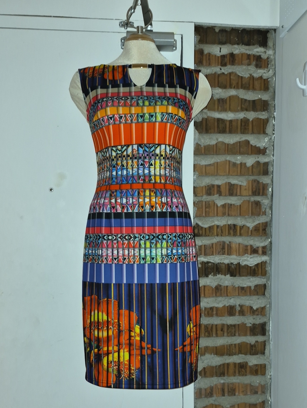 Joseph Ribkoff Multi Colour Geometric Bodycon Dress Size 6